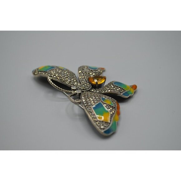 Colorful Butterfly Pin Brooch Sterling Silver Crystal Enamel LARGE Moth 47.13g - Picture 4 of 8